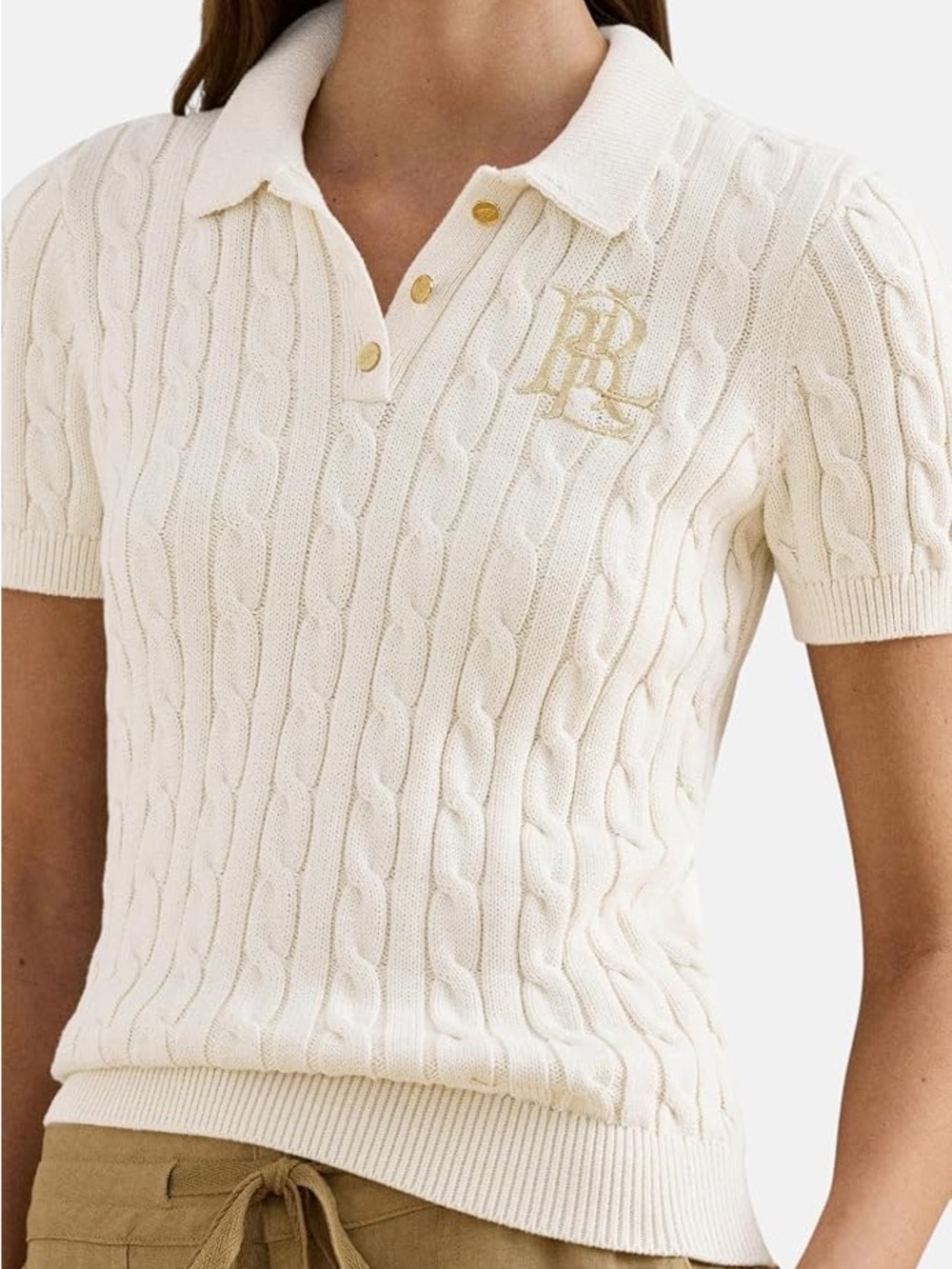 Medium Ralph Lauren Cream Cable-Knit Polo Sweater